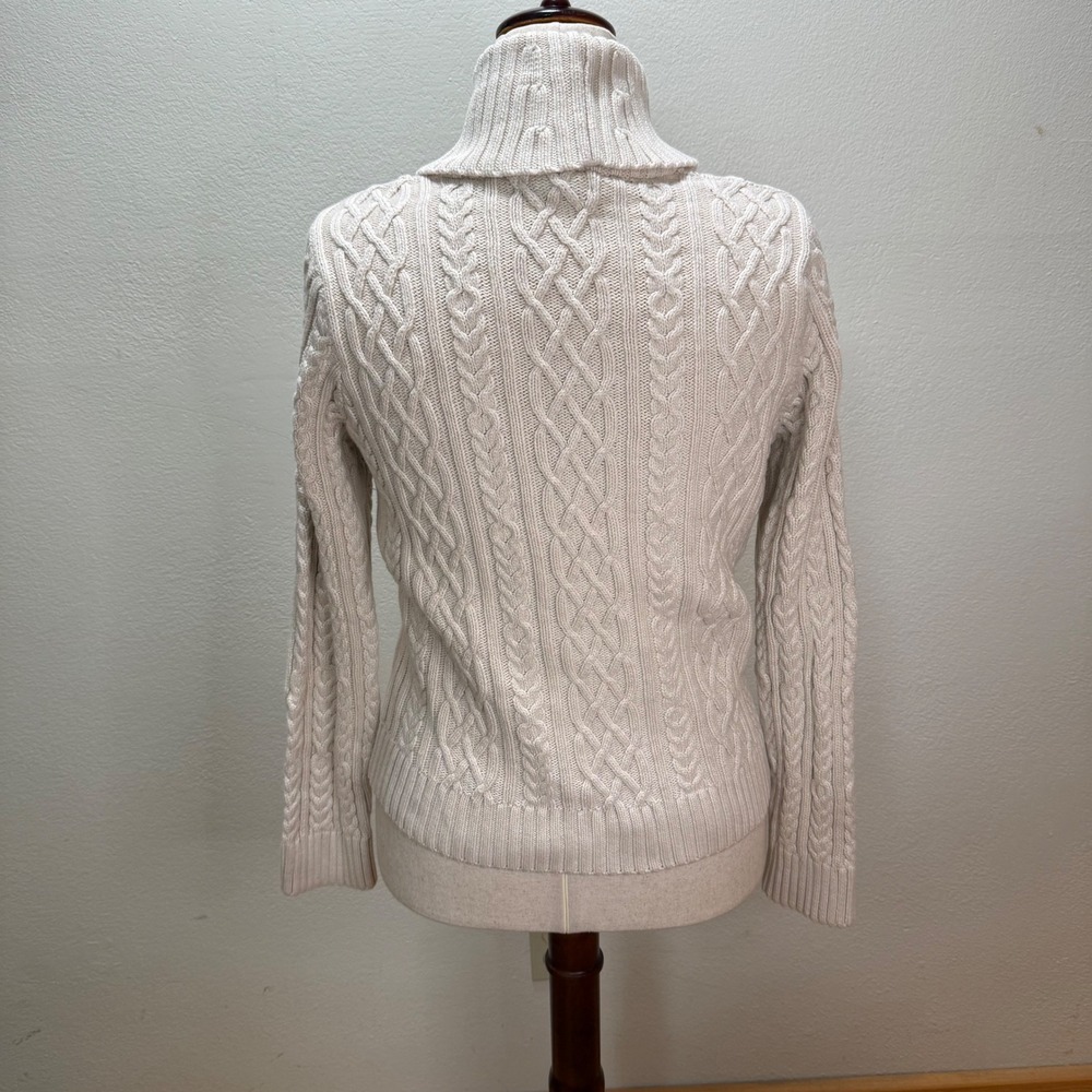 Willi Smith Shall Neck Chunky Cable Knit Cream Coastal Sweater Women Large - Picture 12 of 12